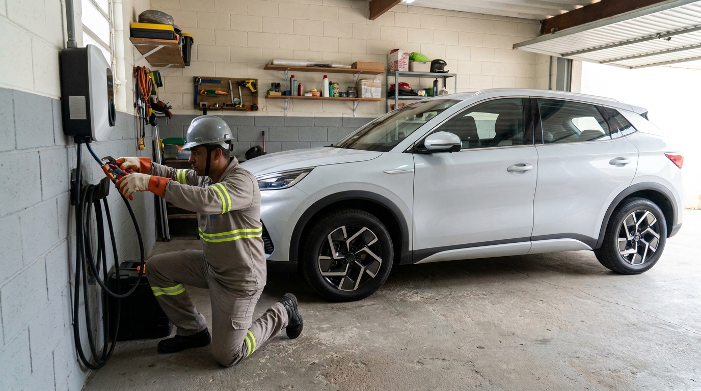 Eletricista instalando carregador de carro eletrico em Porto Velho‑RO