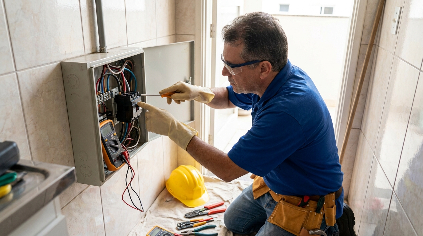 Eletricista instalando disjuntor em Porto Velho‑RO